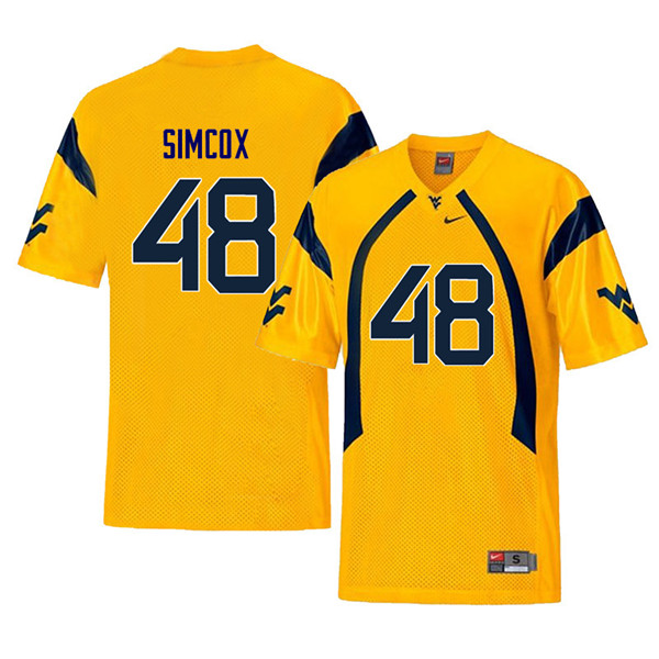 Men #48 Skyler Simcox West Virginia Mountaineers Throwback College Football Jerseys Sale-Yellow
